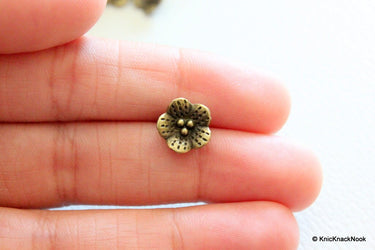 5 x Zinc Alloy Bronze Tone Flower pendant Charms 10mm